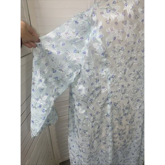VTG Handmade Sheer Maxi Robe Duster Dressing Gown Satin Trim Sexy Romantic Fairy - Picture 7 of 8
